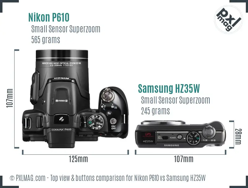 Nikon P610 vs Samsung HZ35W top view buttons comparison