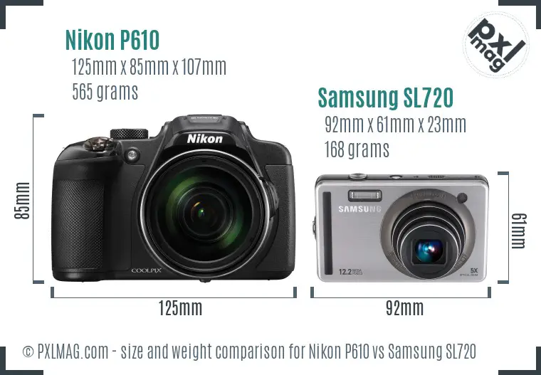 Nikon P610 vs Samsung SL720 size comparison