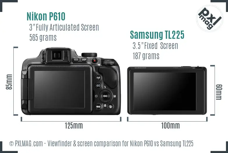 Nikon P610 vs Samsung TL225 Screen and Viewfinder comparison