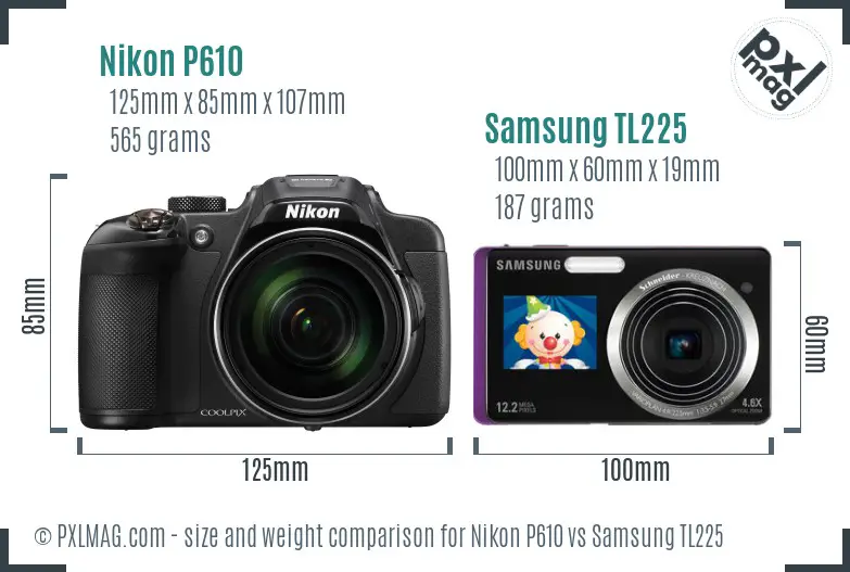 Nikon P610 vs Samsung TL225 size comparison