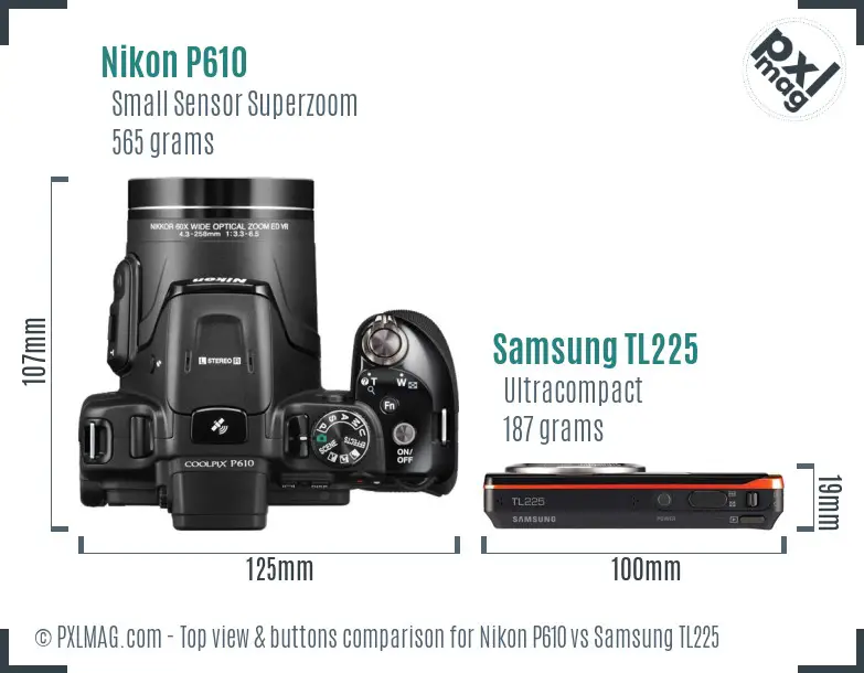 Nikon P610 vs Samsung TL225 top view buttons comparison