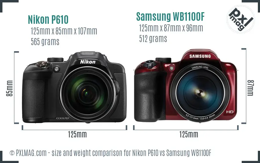 Nikon P610 vs Samsung WB1100F size comparison Nikon P610 vs Samsung WB1100F size comparison