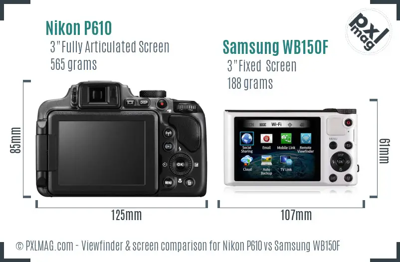 Nikon P610 vs Samsung WB150F Screen and Viewfinder comparison
