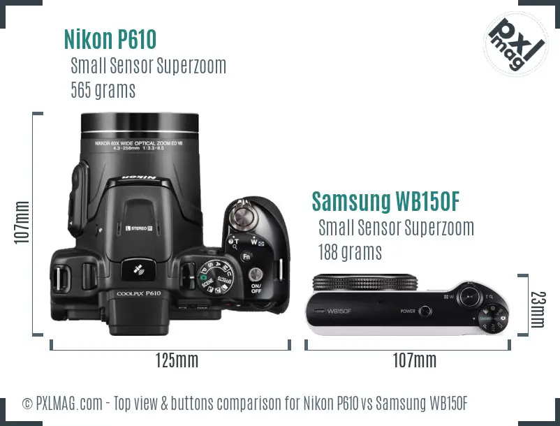 Nikon P610 vs Samsung WB150F top view buttons comparison