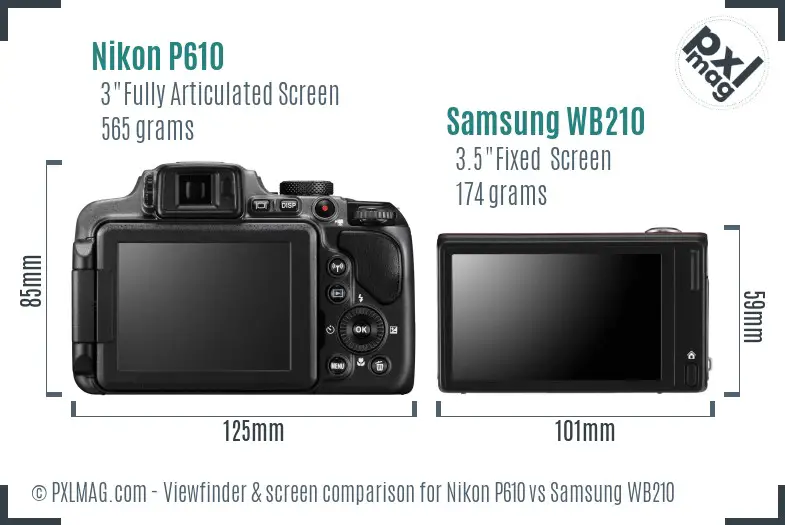 Nikon P610 vs Samsung WB210 Screen and Viewfinder comparison