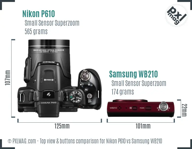 Nikon P610 vs Samsung WB210 top view buttons comparison