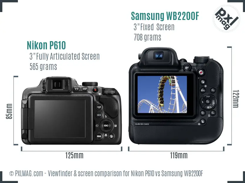 Nikon P610 vs Samsung WB2200F Screen and Viewfinder comparison