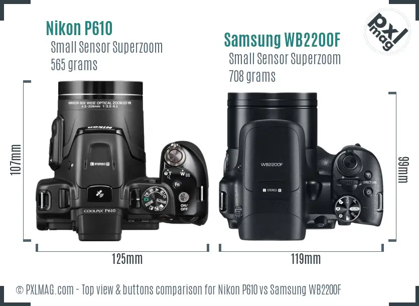 Nikon P610 vs Samsung WB2200F top view buttons comparison