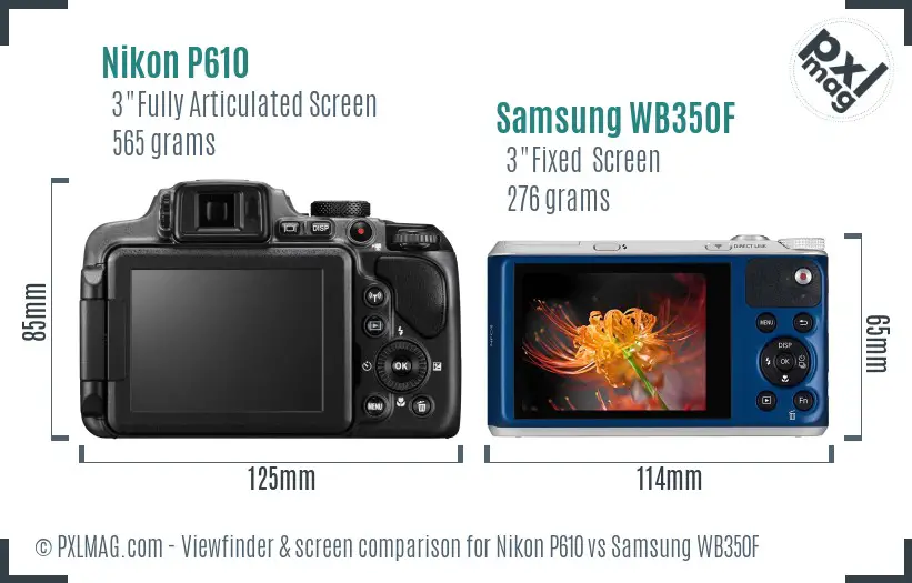 Nikon P610 vs Samsung WB350F Screen and Viewfinder comparison
