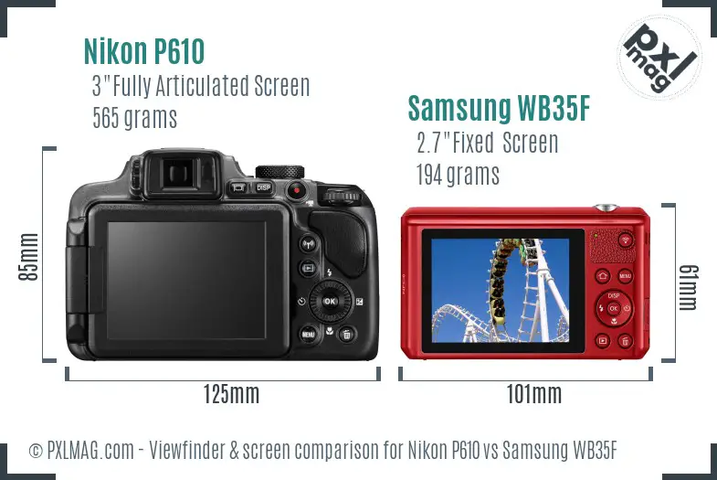 Nikon P610 vs Samsung WB35F Screen and Viewfinder comparison