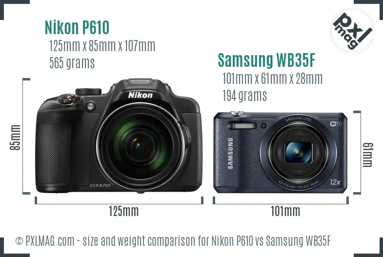 Nikon P610 vs Samsung WB35F size comparison