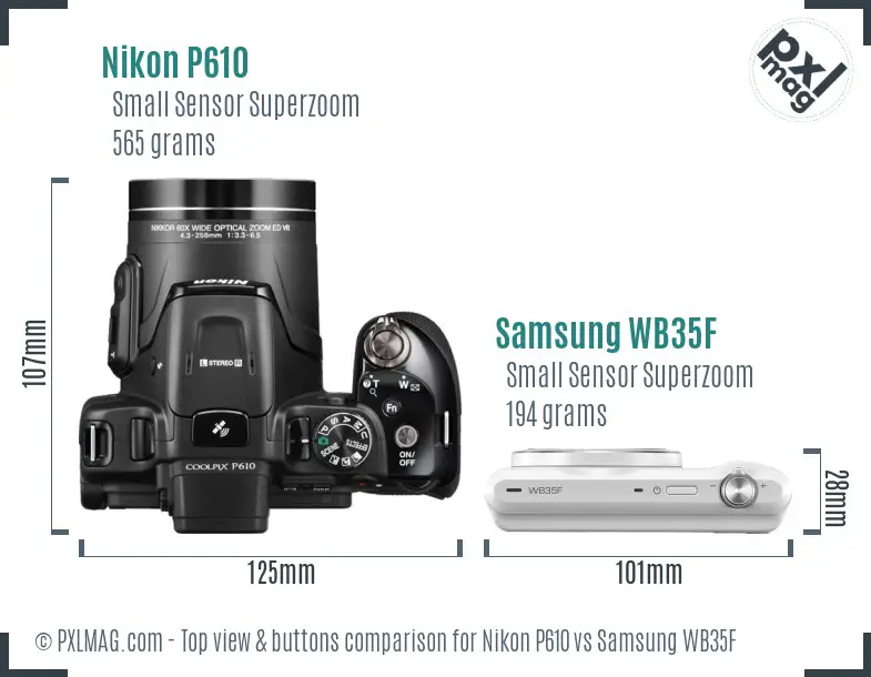 Nikon P610 vs Samsung WB35F top view buttons comparison