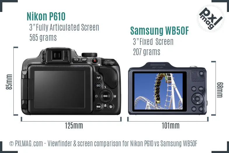 Nikon P610 vs Samsung WB50F Screen and Viewfinder comparison Nikon P610 vs Samsung WB50F Screen and Viewfinder comparison