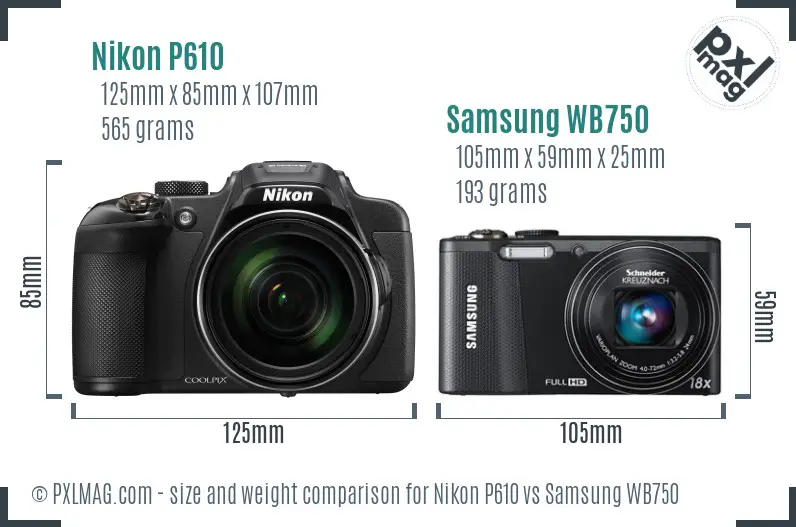 Nikon P610 vs Samsung WB750 size comparison Nikon P610 vs Samsung WB750 size comparison