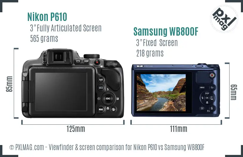 Nikon P610 vs Samsung WB800F Screen and Viewfinder comparison