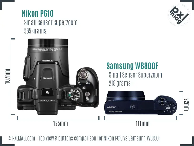Nikon P610 vs Samsung WB800F top view buttons comparison