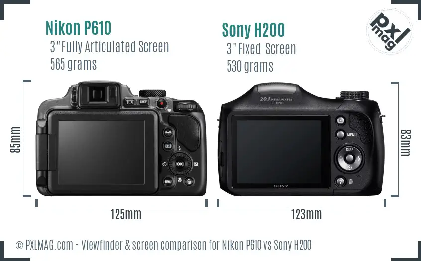 Nikon P610 vs Sony H200 Screen and Viewfinder comparison