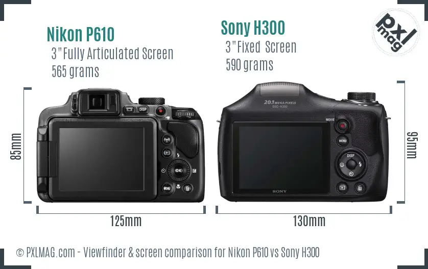 Nikon P610 vs Sony H300 Screen and Viewfinder comparison