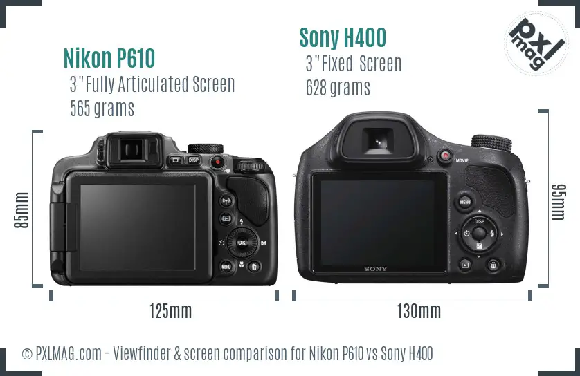 Nikon P610 vs Sony H400 Screen and Viewfinder comparison