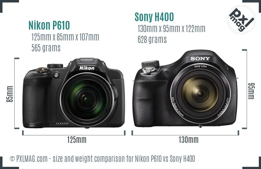 Nikon P610 vs Sony H400 size comparison