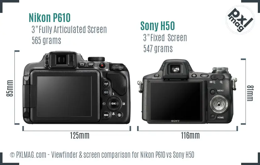 Nikon P610 vs Sony H50 Screen and Viewfinder comparison