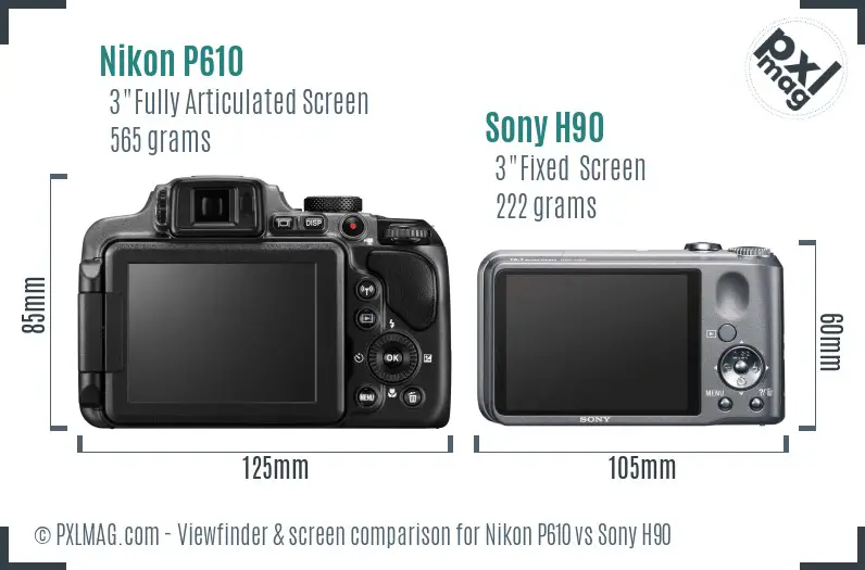 Nikon P610 vs Sony H90 Screen and Viewfinder comparison
