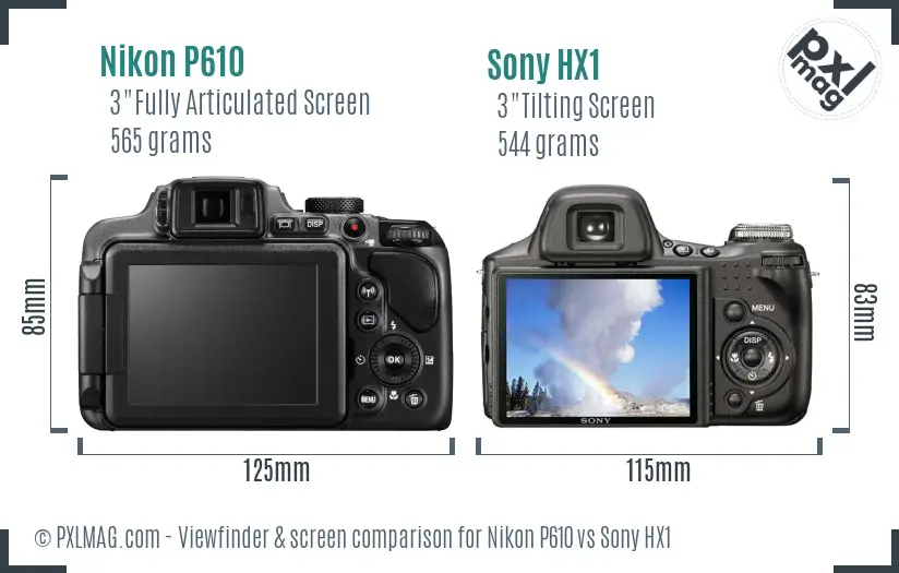 Nikon P610 vs Sony HX1 Screen and Viewfinder comparison