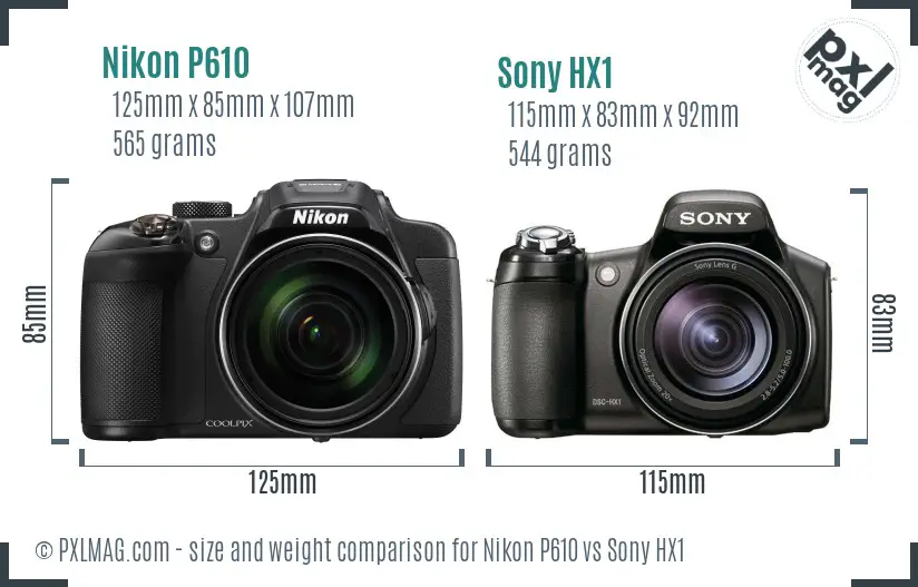 Nikon P610 vs Sony HX1 size comparison