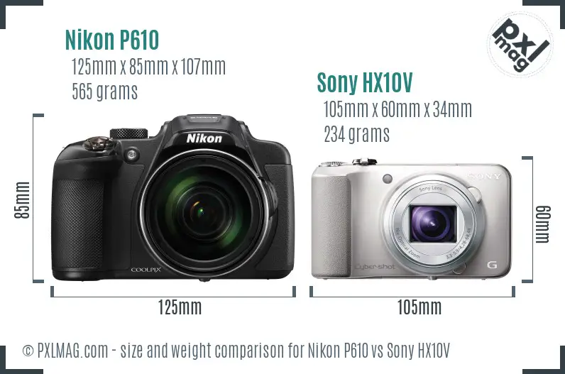 Nikon P610 vs Sony HX10V size comparison