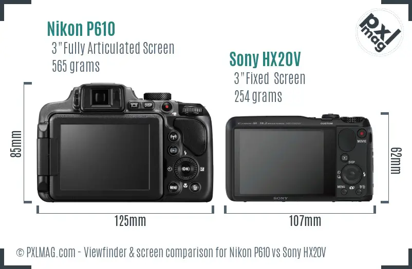 Nikon P610 vs Sony HX20V Screen and Viewfinder comparison Nikon P610 vs Sony HX20V Screen and Viewfinder comparison