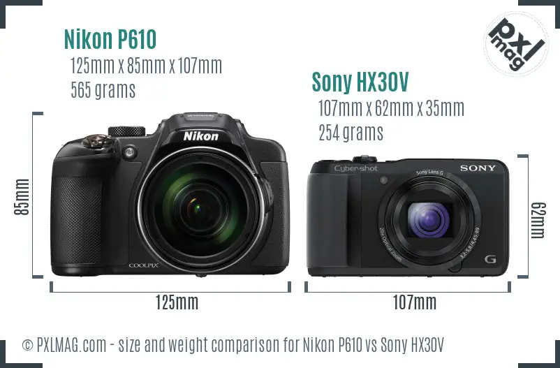 Nikon P610 vs Sony HX30V size comparison