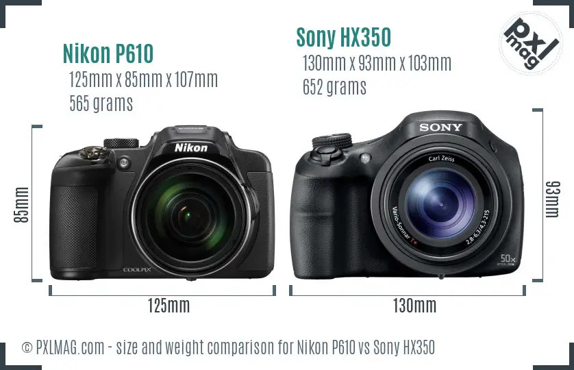 Nikon P610 vs Sony HX350 size comparison