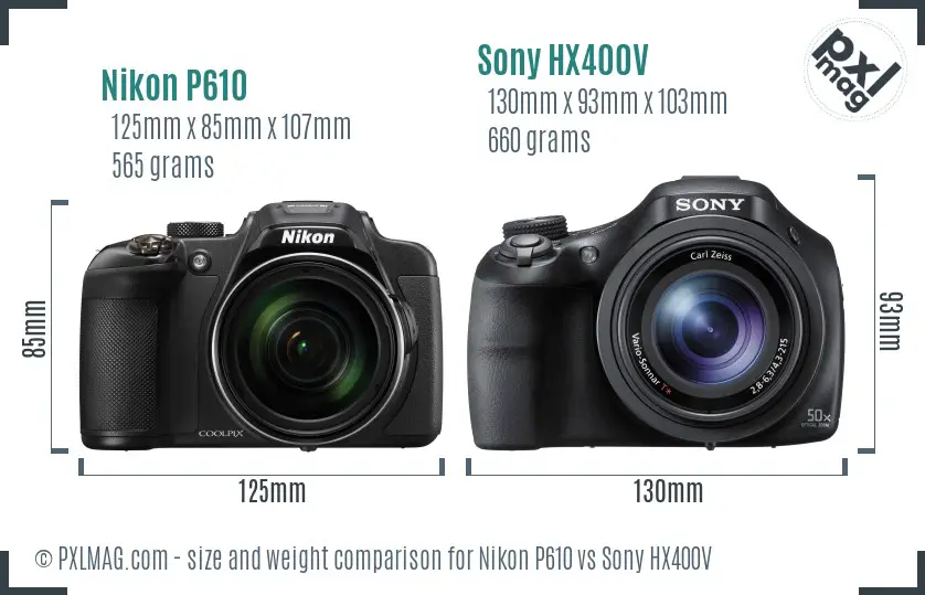 Nikon P610 vs Sony HX400V size comparison