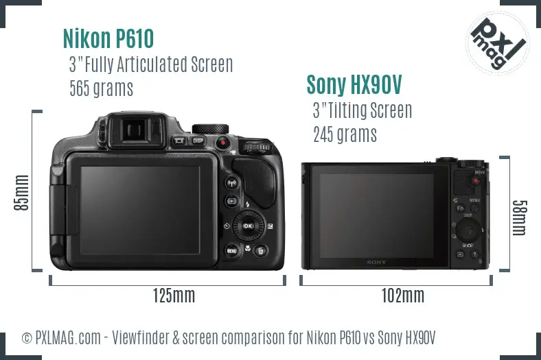 Back screen and LCD interface comparison between Nikon P610 and Sony HX90V