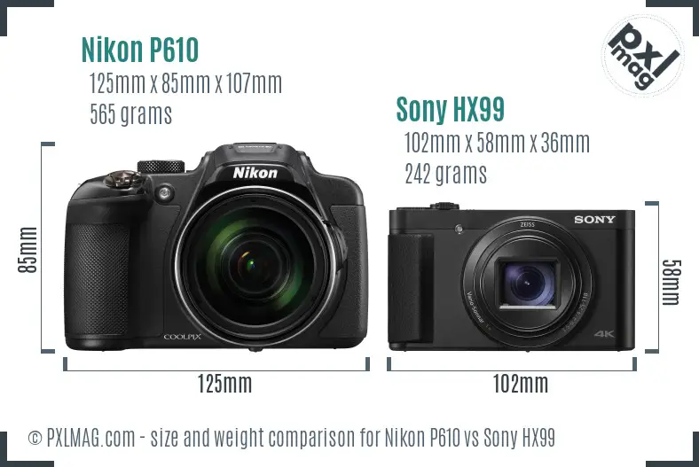 Nikon P610 vs Sony HX99 size comparison