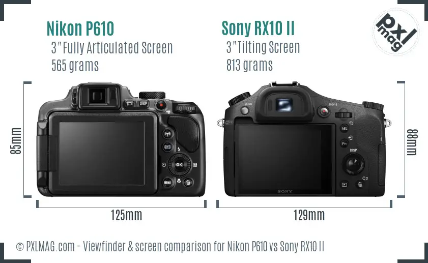 Nikon P610 vs Sony RX10 II Screen and Viewfinder comparison