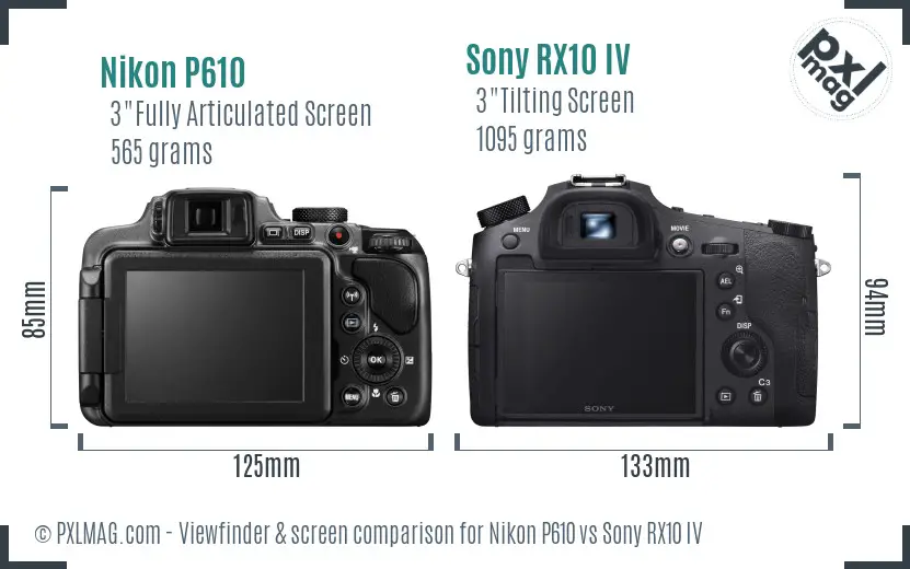 Nikon P610 vs Sony RX10 IV Screen and Viewfinder comparison