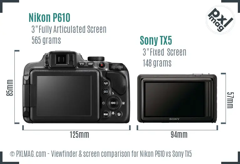 Nikon P610 vs Sony TX5 Screen and Viewfinder comparison