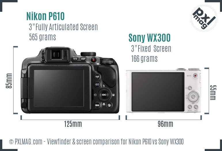 Nikon P610 vs Sony WX300 Screen and Viewfinder comparison