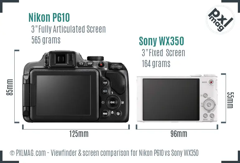 Nikon P610 vs Sony WX350 Screen and Viewfinder comparison