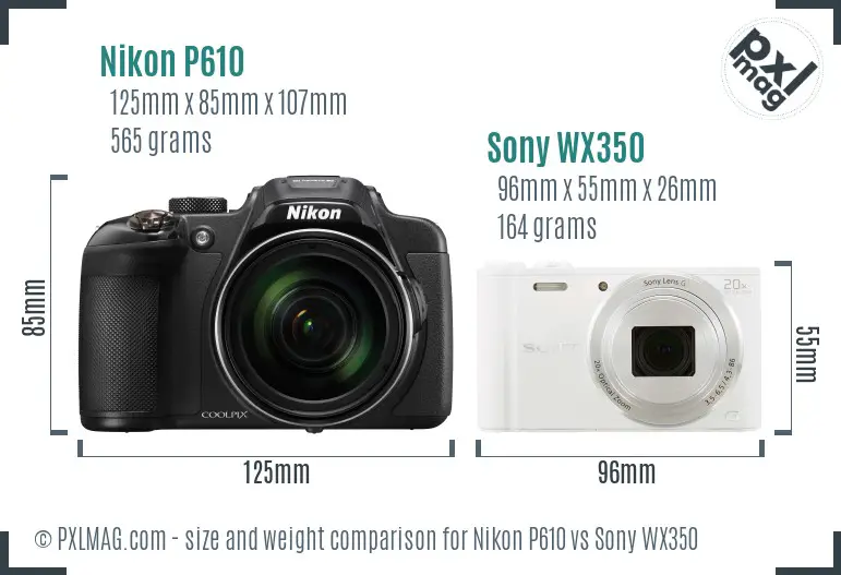 Nikon P610 vs Sony WX350 size comparison