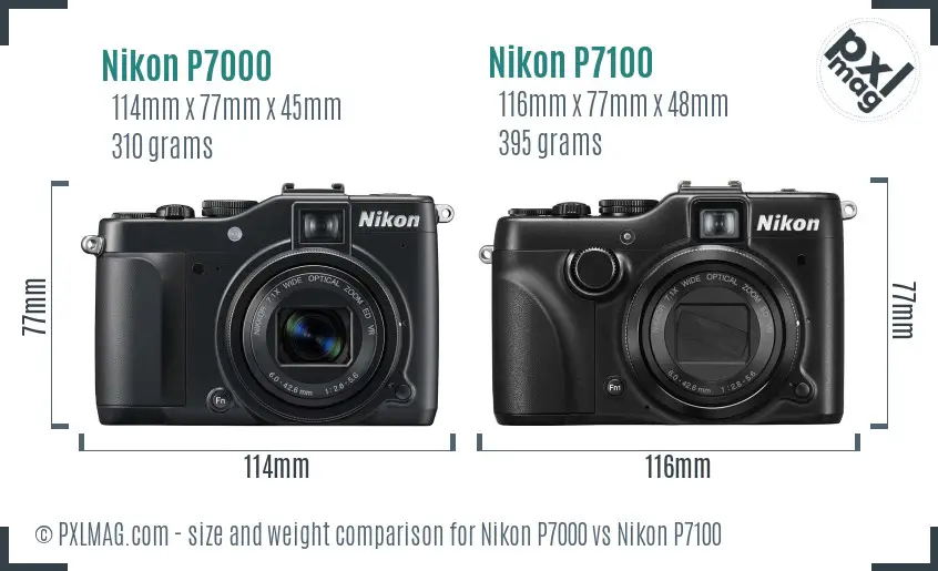 Nikon P7000 vs Nikon P7100 size comparison
