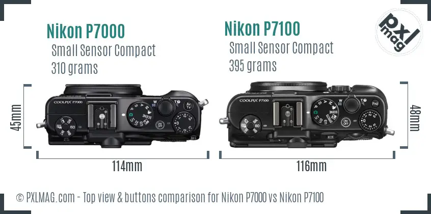 Nikon P7000 vs Nikon P7100 top view buttons comparison