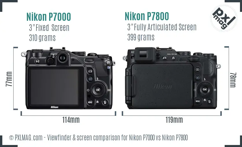 Nikon P7000 vs Nikon P7800 Screen and Viewfinder comparison