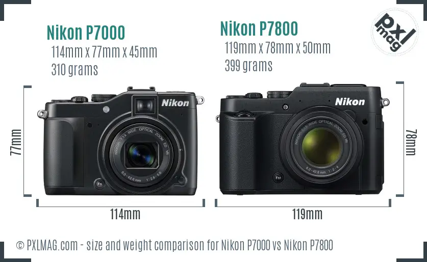 Nikon P7000 vs Nikon P7800 size comparison