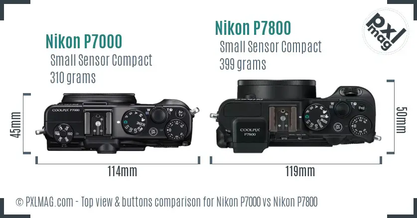 Nikon P7000 vs Nikon P7800 top view buttons comparison