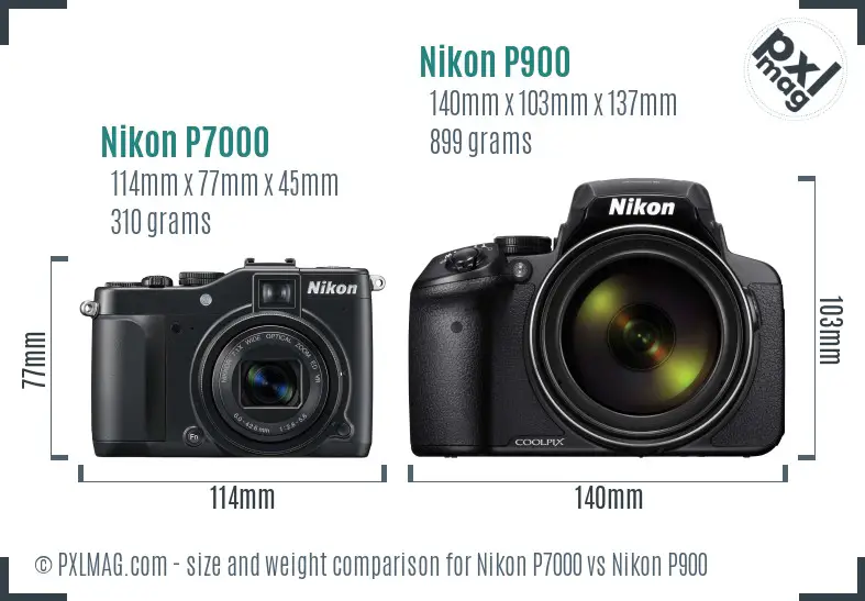 Nikon P7000 vs Nikon P900 size comparison