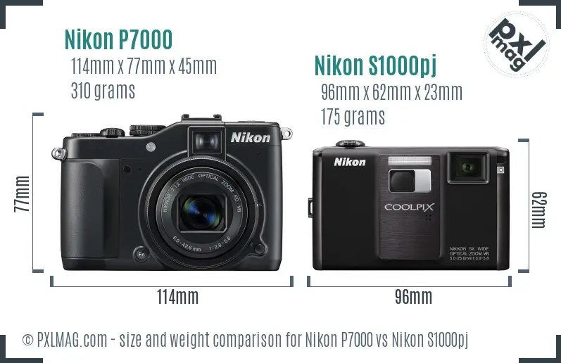 Nikon P7000 vs Nikon S1000pj size comparison