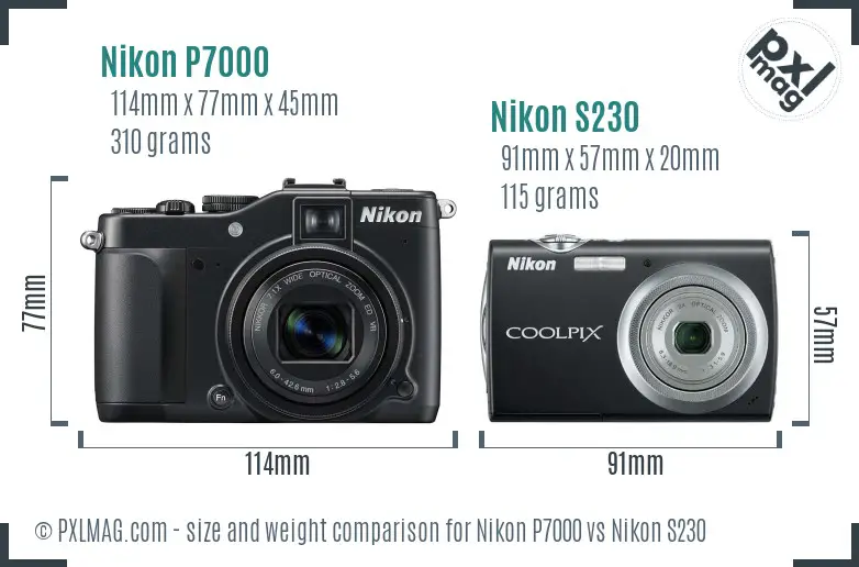 Nikon P7000 vs Nikon S230 size comparison