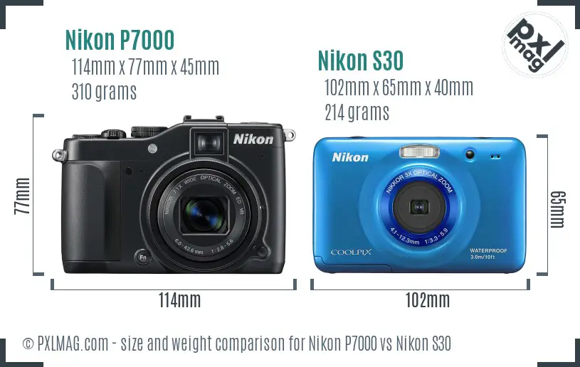 Nikon P7000 vs Nikon S30 size comparison